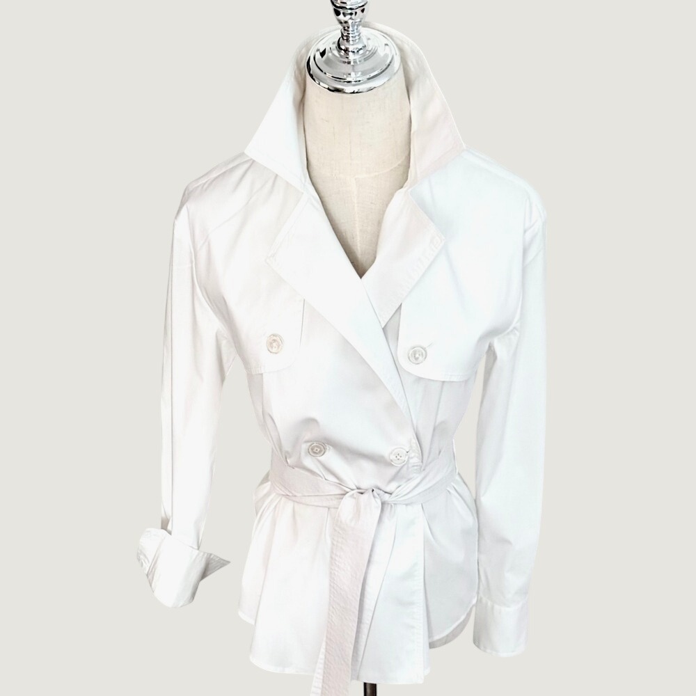 Donna Karan Belted Double Breasted Shirt Jacket S White Minimalist
